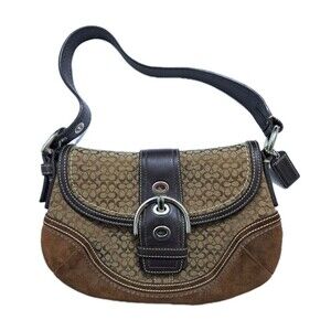 Vintage Coach Soho Brown Signature Canvas Leather Suede Shoulder Bag W/Flap